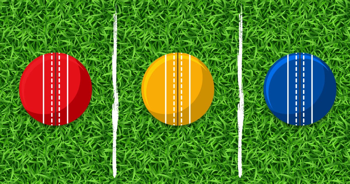 Cricket balls representing RCB CSK and MI rivalry on a grass pitch