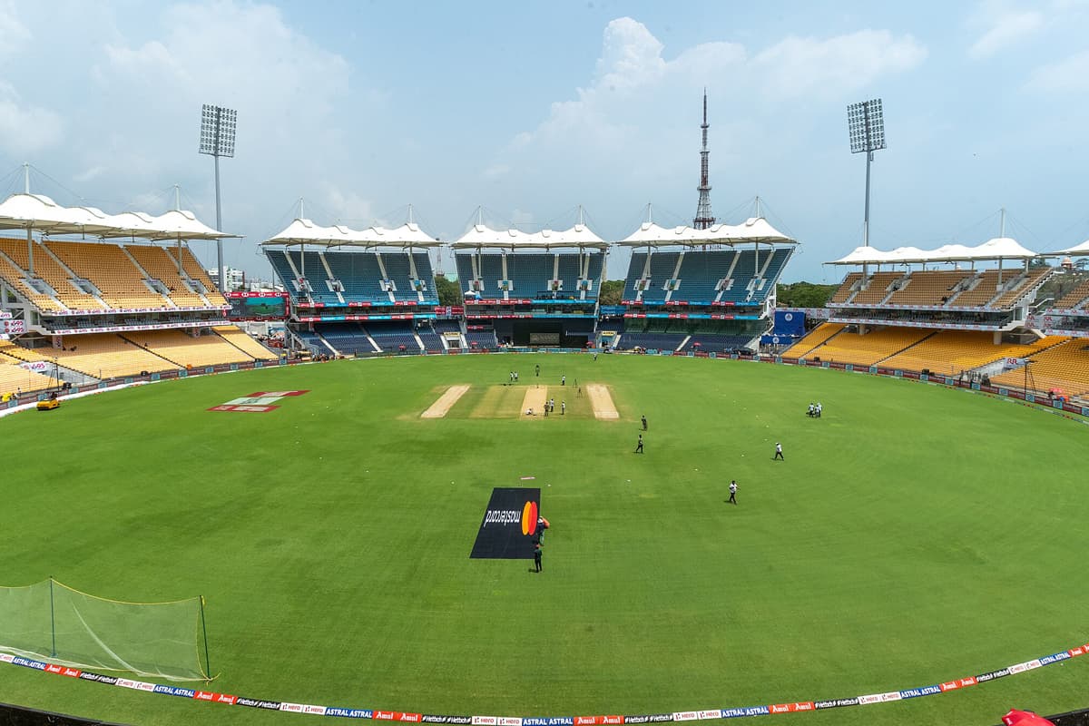 MA Chidambaram Stadium pitch report view with yellow stands